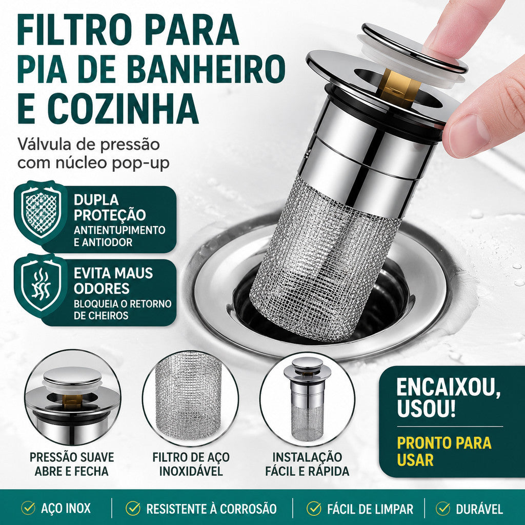 Filtro para pia de banheiro e cozinha