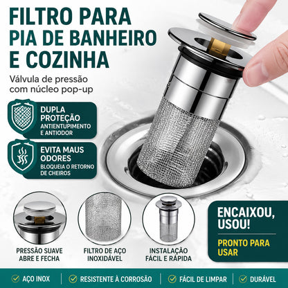Filtro para pia de banheiro e cozinha