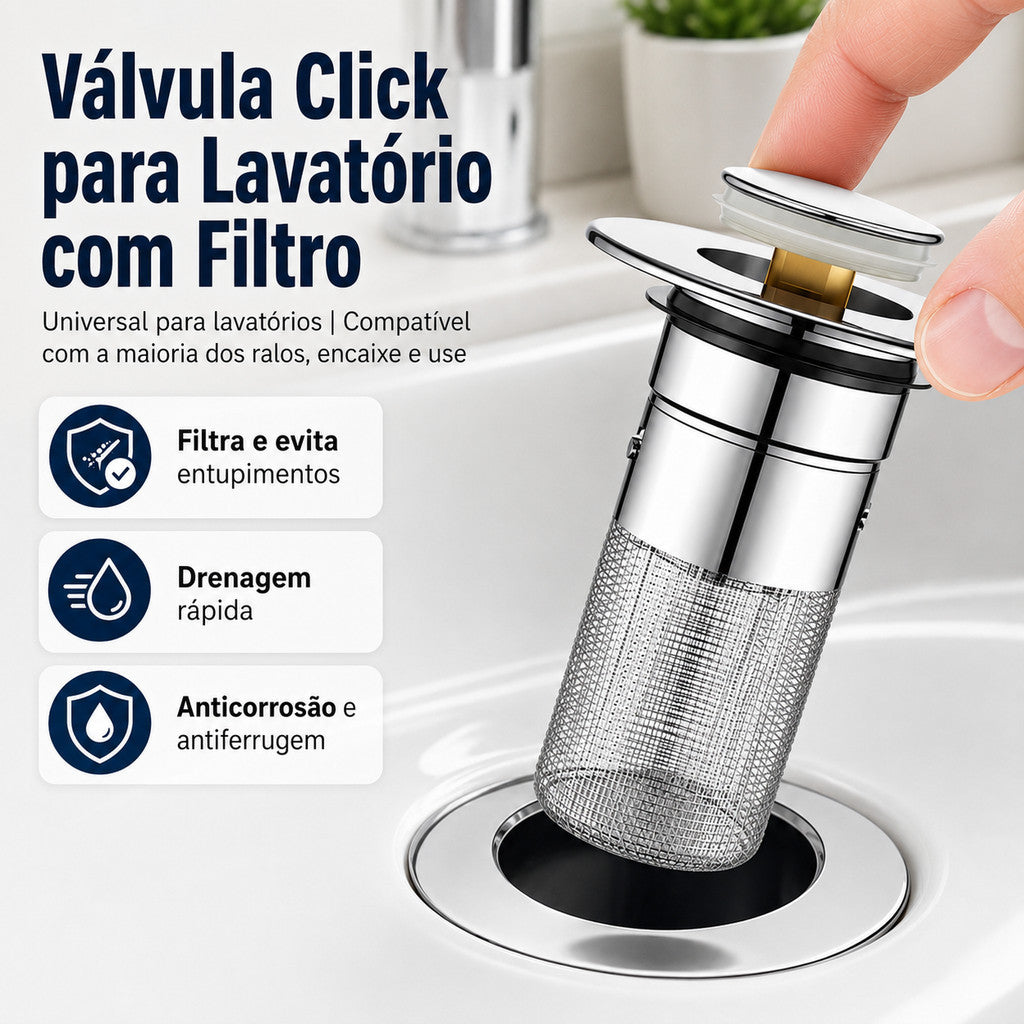 Valvula click para lavatorio com filtro